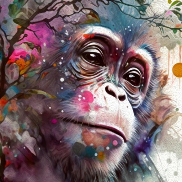 Baby Monkey Chimpanzee Watercolor Wall‎ Art Photography Oil Painting Print - Picture 3 of 5